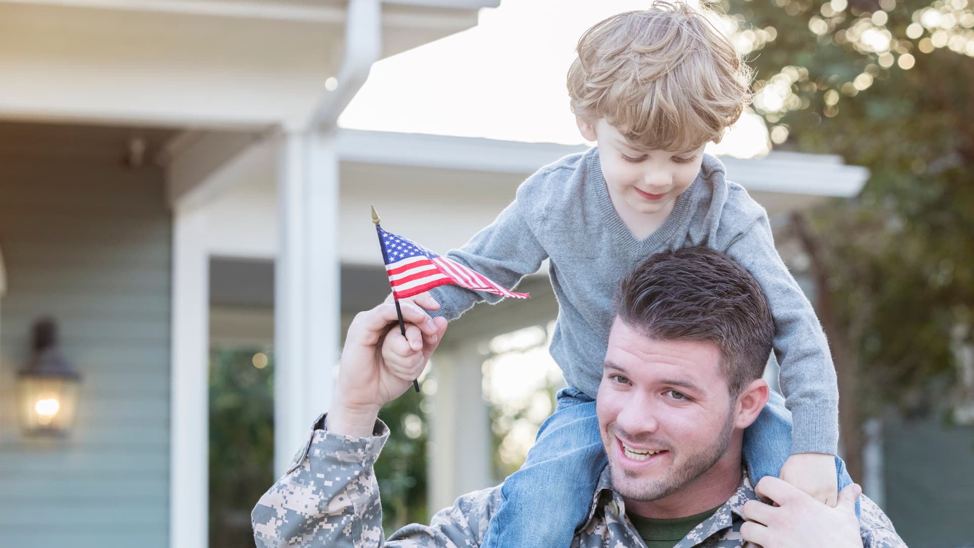 Military Dad and child